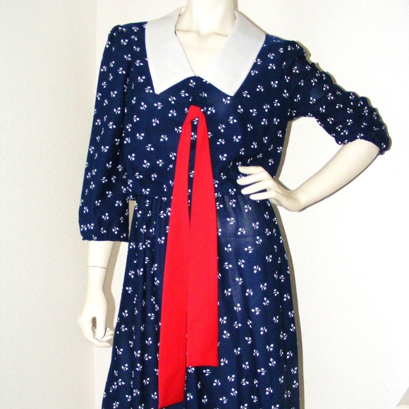 Vintage Dresses & Skirts - 70s Nautical style dress w/ Red tie by Earth Angel